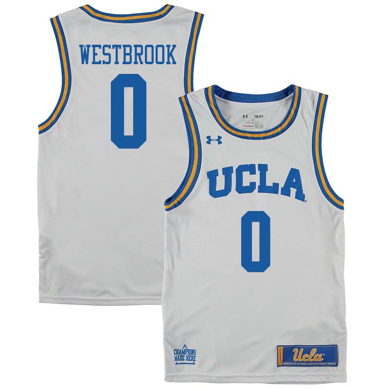 Men #0 Russell Westbrook UCLA Bruins College Basketball Jerseys Sale-White - Click Image to Close